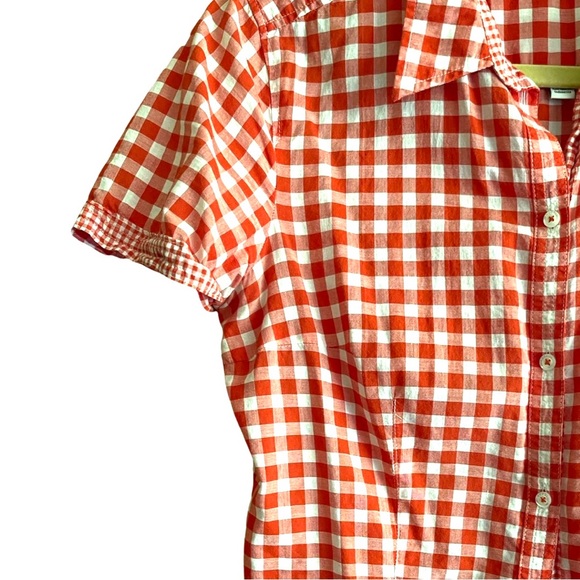 Esprit short sleeve cinched Gingham red shirt - Picture 2 of 7